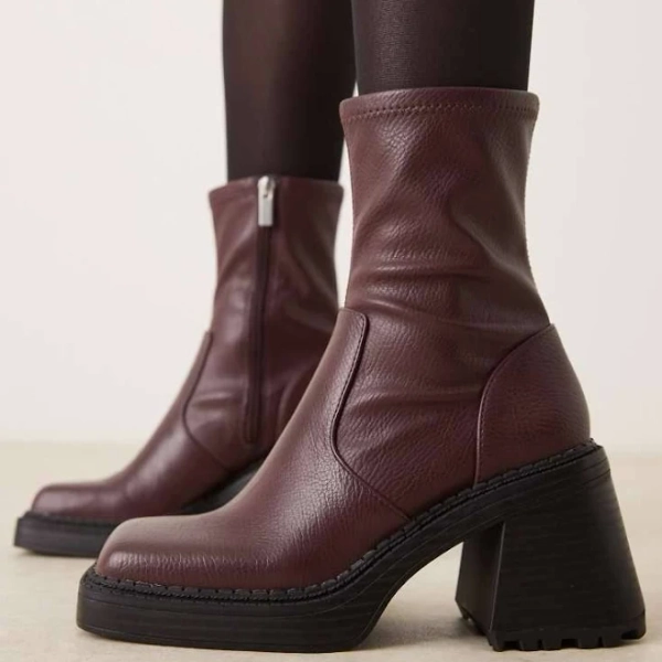 ASOS Design Reign Square Toe Mid-Heel Platform Boots