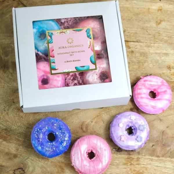 Doughnut Bath Bomb Gift Set: Vegan Organic Scents, Handmade in England