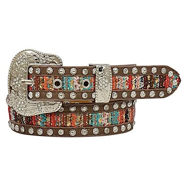 Angel Ranch Girls' 3D Serape Studded Leather Belt