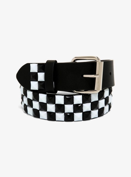 Black & White Checker Pyramid Stud Belt