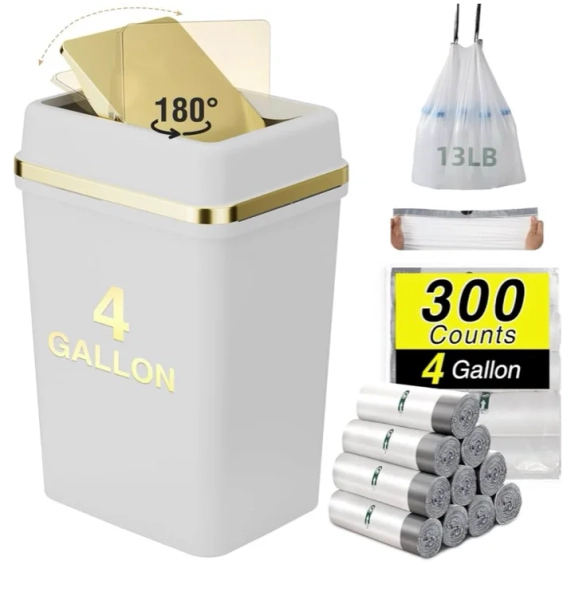 Amazon.com: WSBArt Bathroom Trash Can with Lid 4 Gallon Trash Can Small Garbage Can White Trash Can with 300 Counts Trash Bags for Kitchen Bedroom Office Dorm : Home & Kitchen