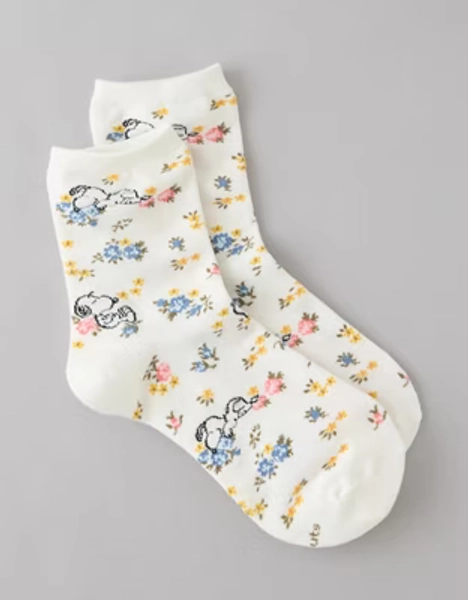 AE Snoopy Flowers Cropped Crew Socks
