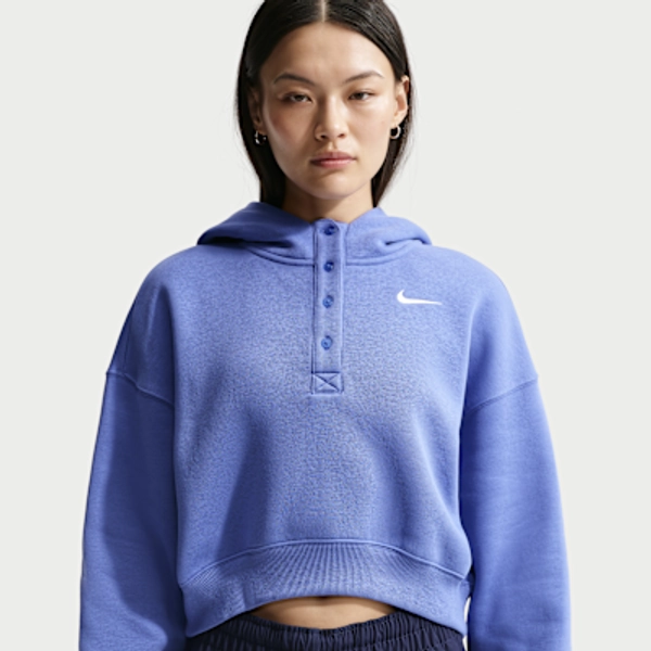 Nike Sportswear Phoenix Fleece Women's Oversized Cropped Henley Hoodie - Light Medium Blue/Sail - Size XS