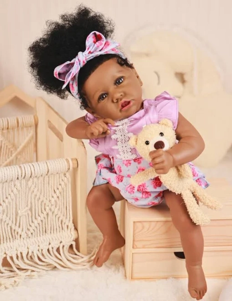 Hoomai Lifelike Reborn Baby Dolls with Soft Body African American Realistic Girl Doll 22.8 inch Best Birthday Gift Set