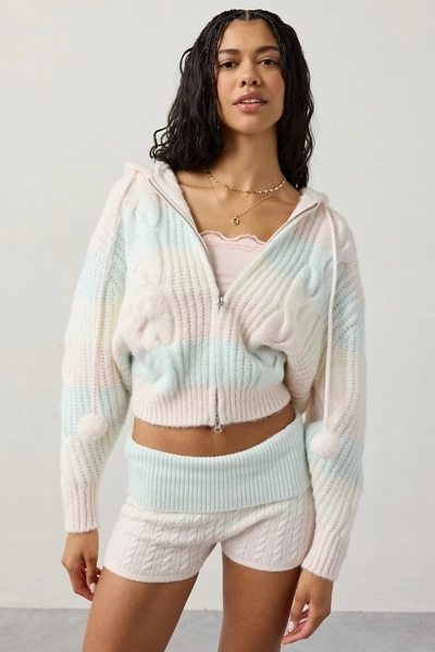 Urban Outfitters Out From Under Cabin Cozy Cable Knit Full-Zip Hoodie Sweater