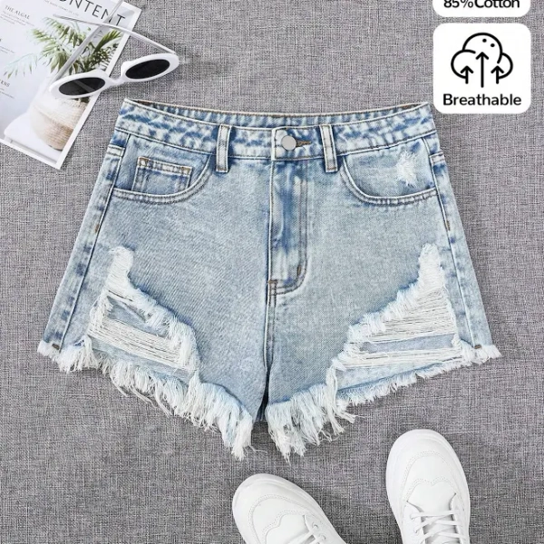SHEIN Teen Girls Ripped Denim Shorts