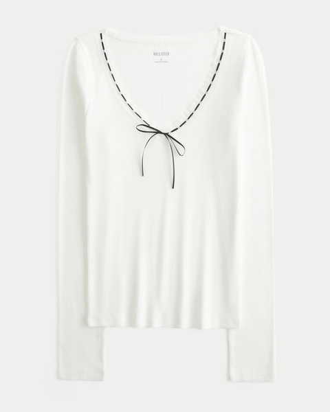 Long-Sleeve Lace Trim Top
