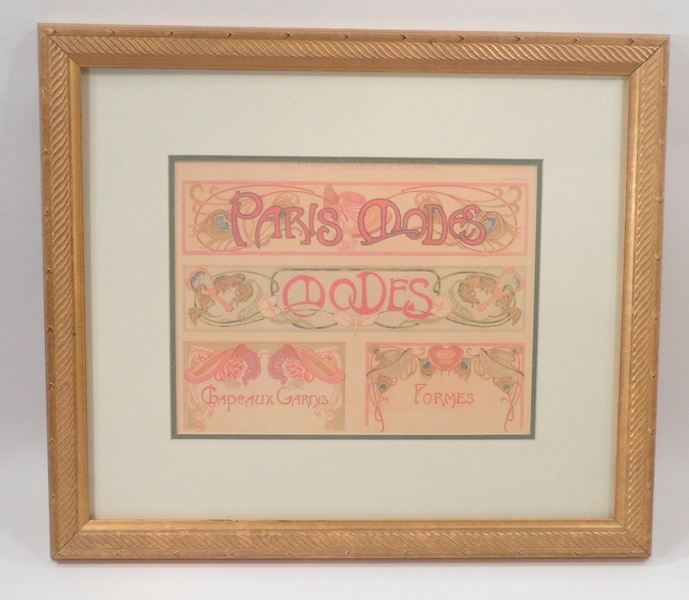 Framed Antique Art Nouveau Paris Modes Plate from Henry Guedy 1900 Design Book