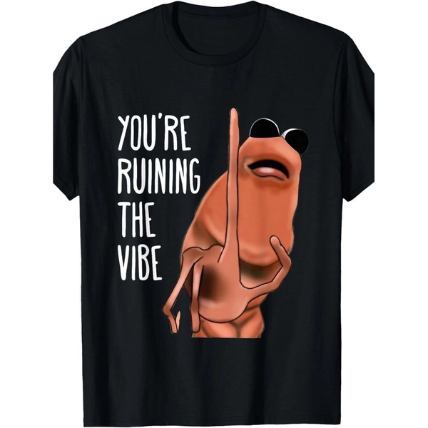Marcus The Worm You're Ruining The Vibe T-Shirt - Funny Worm Character Graphic Tee, Comfortable Cotton Crew Neck Short Sleeve Shirt with Slight Stretch, Casual Humorous Top for & Suitable for All Body Types