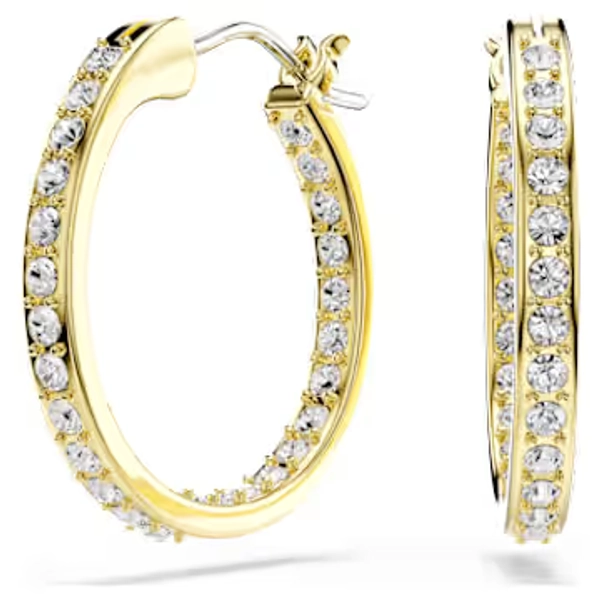 Sommerset hoop earrings, Small, White, Gold-tone plated