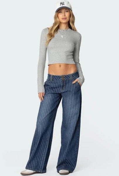 Edikted Women's Cory Striped Low Rise Jeans