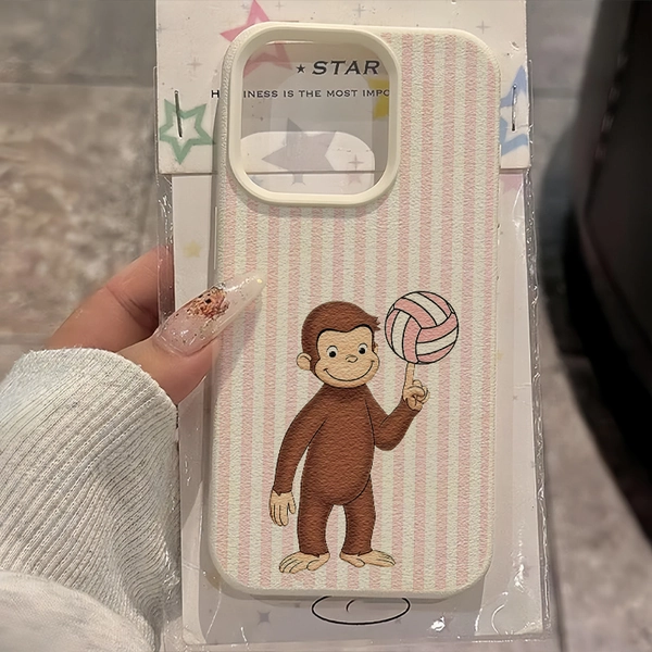 Phone Case: 1pc of the Curious Monkey Volleyball Pink Stripe UV Printed Pattern Design -textured Phone Case, Suitable for iPhone XR, 11 to 17, Including ProMax and Plus Models, Stylish Protective Case, Perfect as a Birthday Gift or Valentine's Day