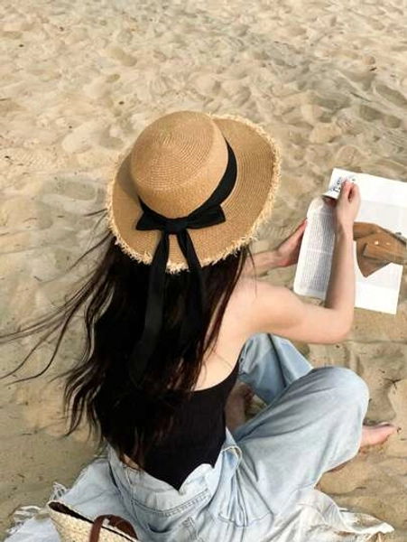 Cappello di paglia bohémien da donna per l'estate 2025, protezione solare UPF 50+, realizzato a mano, pieghevole, per spiaggia e viaggi, ampio bordo, design elegante con 4 opzioni di colore