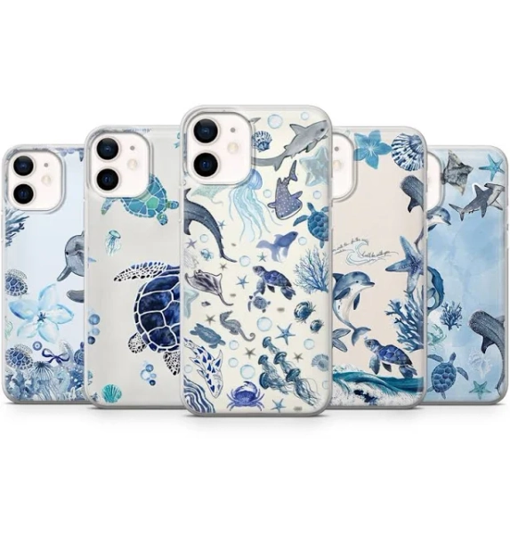 Ocean Animals Phone Case Deep Sea Nautical Cover for iPhone 16, 15, 14, 13, 12, 11 Samsung S25, S24, A56, A16 Pixel 9A, 9Pro XL, 8Pro, 8A
