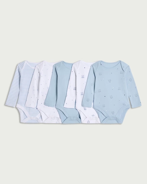 F&F Baby 5-Pack Pure Cotton Bodysuits in Blue