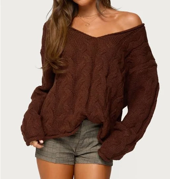 Edikted Women's Inga Oversized Cable Knit Sweater