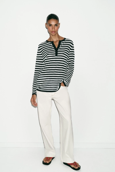 STRIPED JUMPER WITH BUTTONS - Navy / White | ZARA United Kingdom