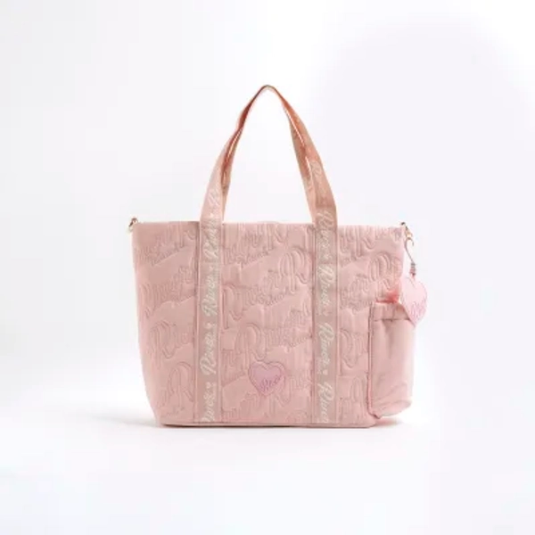 Girls Pink Embroidered Branding Shopper Bag