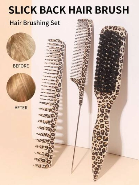 3-Pcs Set Leopard Print Pointed Tail Brush And Pin Tail Comb And Wide-Tooth Comb. Soft Bristles,Made Of Durable ABS Material. Smooth Hair Combing, Suitable For Hair Grooming And Styling. Suitable For Both Home And Barbershop Use,Travel Essentials,Travel Essential,Hairstyle,Hairdressing,Hair Brush,Slick Back Brush,Styling Brush,Curly Hair Brush,Edge Brush,Hair Comb,Brush Hair,Hair Brush Set,Comb Hair,Comb For Curls,Detangling Brush,Hair Brush For Women,Hair,Travel,Hair Products,Hair Tools,Hair Stuff,Barber,Barber Accessories,Barbershop,Hairdressing Equipment