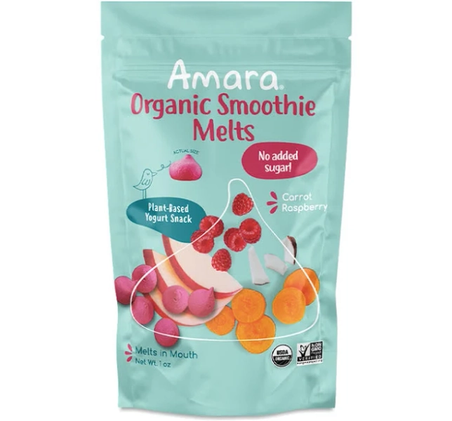 Plant-Based Yogurt Melt, Carrot Raspberry by Amara - Healthy Kid and Toddler Snack - Dairy Free, Gluten Free - 1 oz pouch