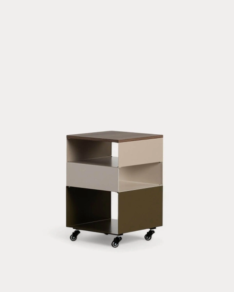 Side Table with Wheels and Metal Storage (40x40 cm) Aron