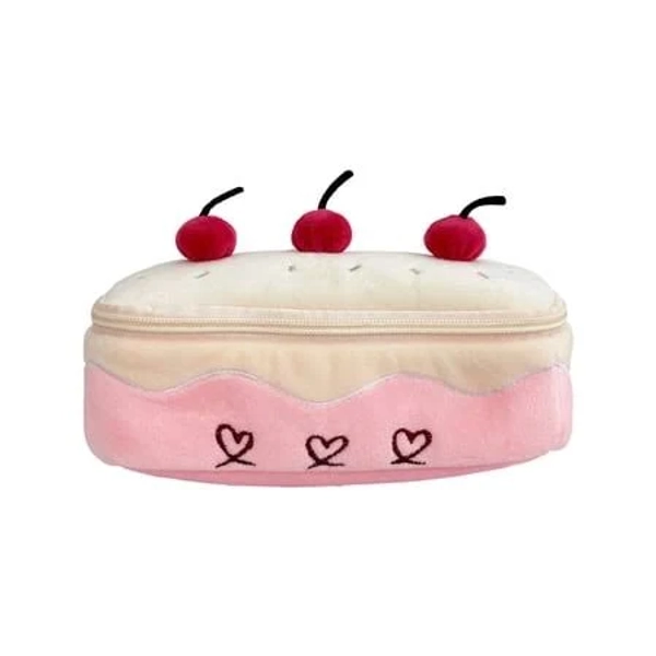Cute Aesthetic Cherry Cake Pencil Case Kawaii Plush Makeup Bag Big Embroidery Pouch,Cake Box Stocking Stuffers Creative Lifelike Cherry Pen Bag Large