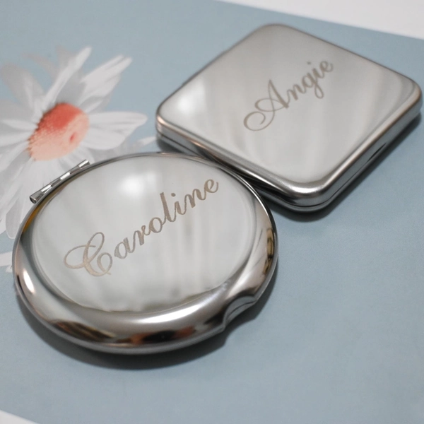 Personalized Engraved Silver Compact Mirror Makeup Mirror, Custom Pocket Mirror with Name, Gift for Her, Bridesmaid Gifts, Wedding Gifts