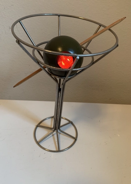 Iconic Chrome Martini Lamp w/ Olive on Toothpick Retro Pop 9.5" Tall