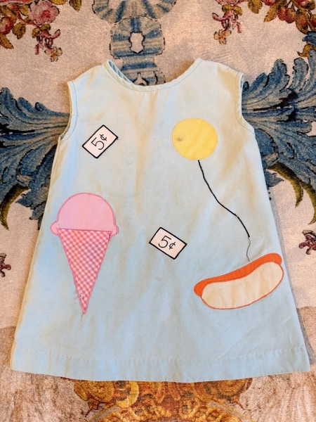 Cute Vintage 1980s Baby Dress Novelty Hotdog Ice Cream Appliqués