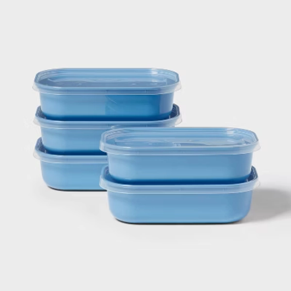 10pc (set of 5) Single Compartment Plastic Meal Prep Food Storage Container Set Blue - Room Essentials™