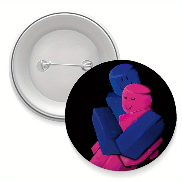 1pc 58mm (2.3") Blue & Pink Hugging Characters Enamel Metal Pin Badge - Fashionable Safety Pin Brooch for Clothing, Bags, Jewelry - Perfect Gift for Christmas, Thanksgiving, Graduation, Halloween - Ready to Ship, Bag Decoration, Modern Enamel Pin, Smooth Finish