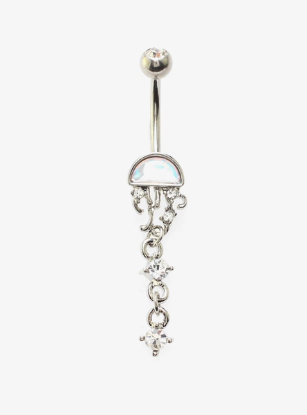 14G Steel Jellyfish Opalite Navel Barbell