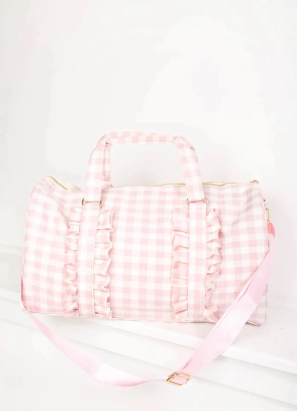 Gingham Ruffle Duffle Bag. 2 Patches included.