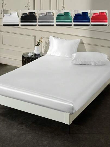 1pc Satin Fitted Sheet, Silky Touch Mattress Protector Cover, No Filler, Deep Pocket Fitted Sheet, Cooling And Breathable, Fits King, Twin, Full, Queen Size Bed,Fall Decor,Autumn Decor,Room Decor