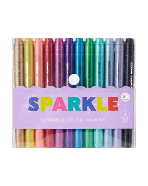 12 Pack Sparkle Colour Markers - ASSORTED - NO SIZE
