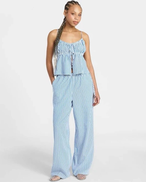 No Boundaries Seersucker Double Tie Cami Top and Pants Set