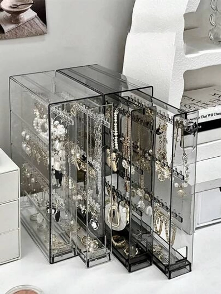 1pc Acrylic Jewelry Display Box Earring Necklace Bracelet Organizer Dust-Proof Storage Case For Bedroom Vanity ,Jewellery Box,Pouch,Makeup Brush Holder,Brush Holder,Perfume Organiser,Pouch Bag