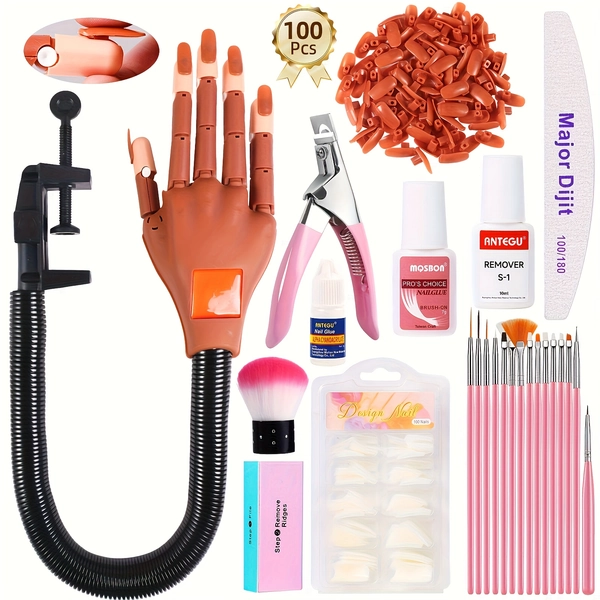Acrylic Nail Exercise Hand, Flexible Nail Exercise Hand Training Kit, Nail Practice Fake Nail Glove Set