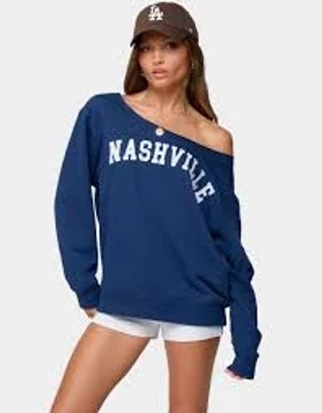 Edikted Women's Nashville Oversized Wide Neck Sweatshirt