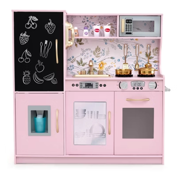 Costway Kid’s Pretend Play Kitchen Toddler Kitchen Playset with Blackboard Light Pink