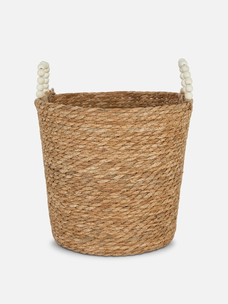 Woven Storage Basket With Beaded Handles