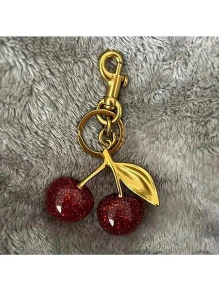 1pc Unique Cherry Keychain With Shiny Resin Pendant - Made Of Alloy Material, Suitable For Women's Wallets And Bags, Bag Charm, Travel, Portable