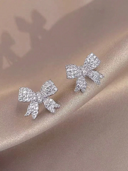 2pcs Classic Bow Knot Zirconia Earrings, Elegant Jewelry Accessories Suitable For Teenagers, Weddings, Parties, Gifts For Girlfriends, Friends, Daughters