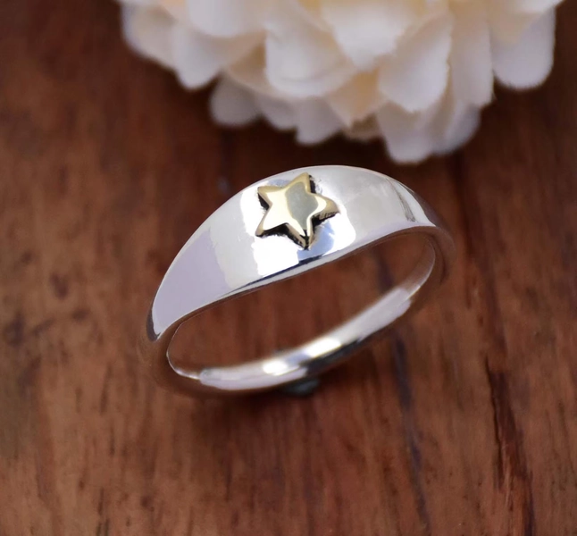 Sterling Silver Star Signet Ring: Chunky Statement Ring
