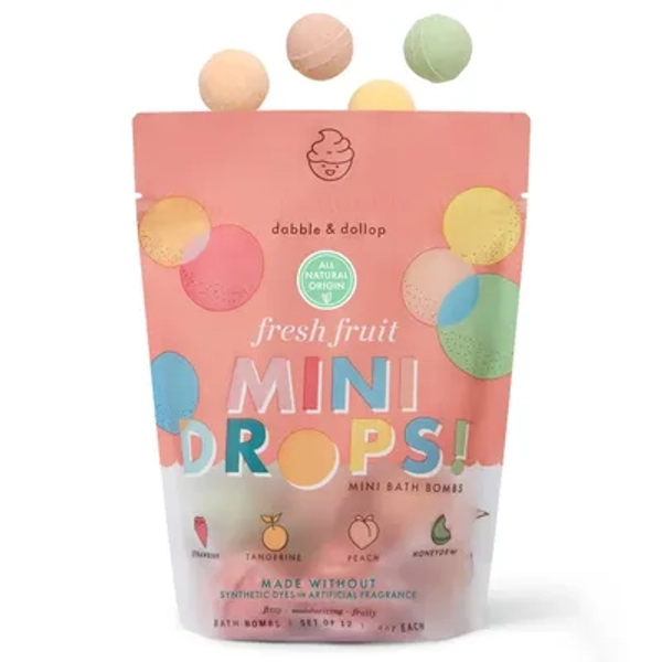 Dabble & Dollop Mini Bath Bombs - Fresh Fruit Variety - 12ct/0.8oz