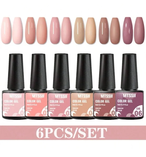 6PCS Nail Gel Polish Set Nail Kit Sets Nude Color Glitter Holographic Soak Off UV Gel Nail Varnish For Nail Art Gel Set,