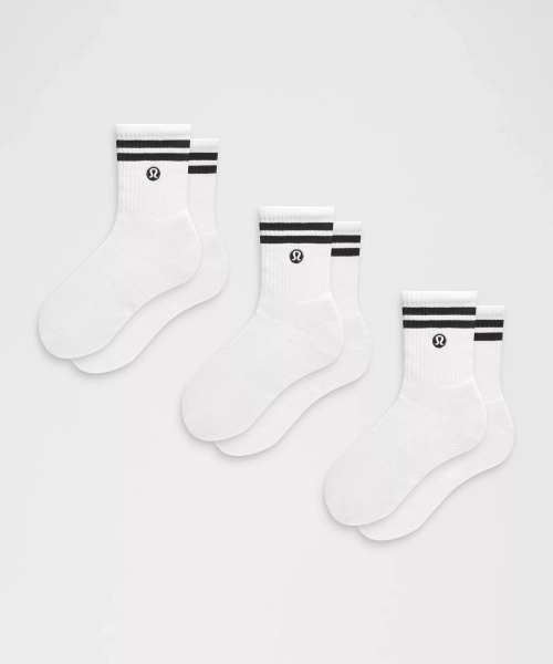 Unisex Daily Essential Quarter Socks 3 Pack *Stripe - White/Black - M