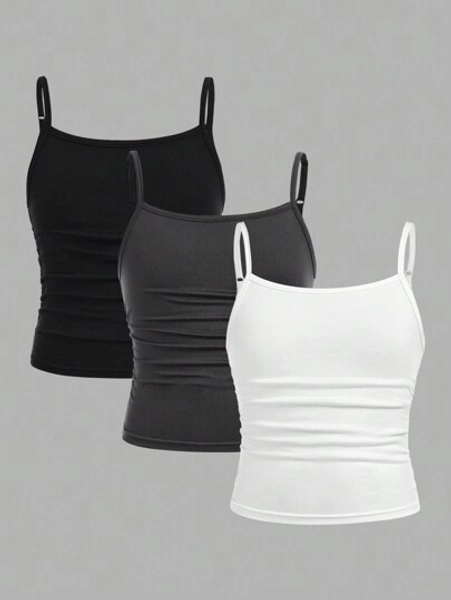 SHEIN Girlism 3pcs Tween Girls Casual Sporty Basic Cami Top Set