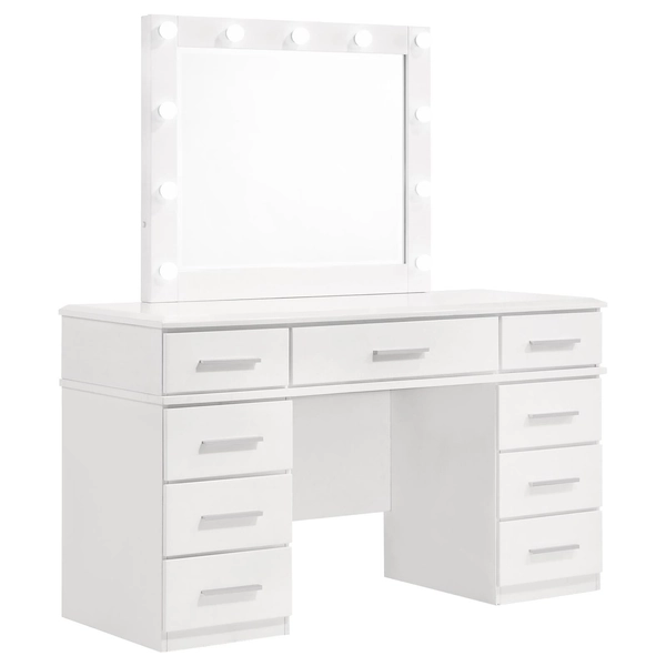 Felicity Vanity Desk w/9 Drawers & Lighted Mirror 
