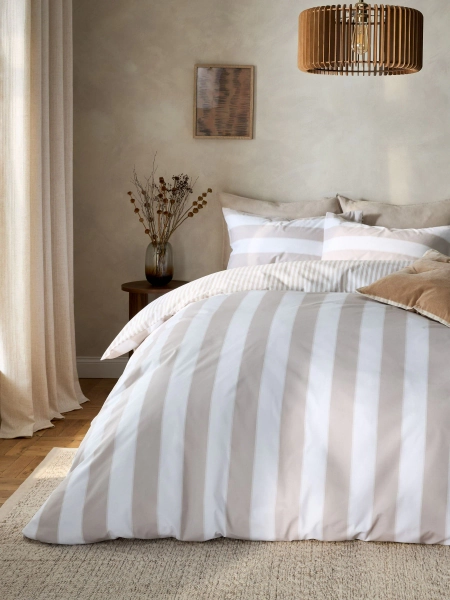 2 Pack Natural  Stripe 100% Cotton Duvet Cover and Pillowcase Set